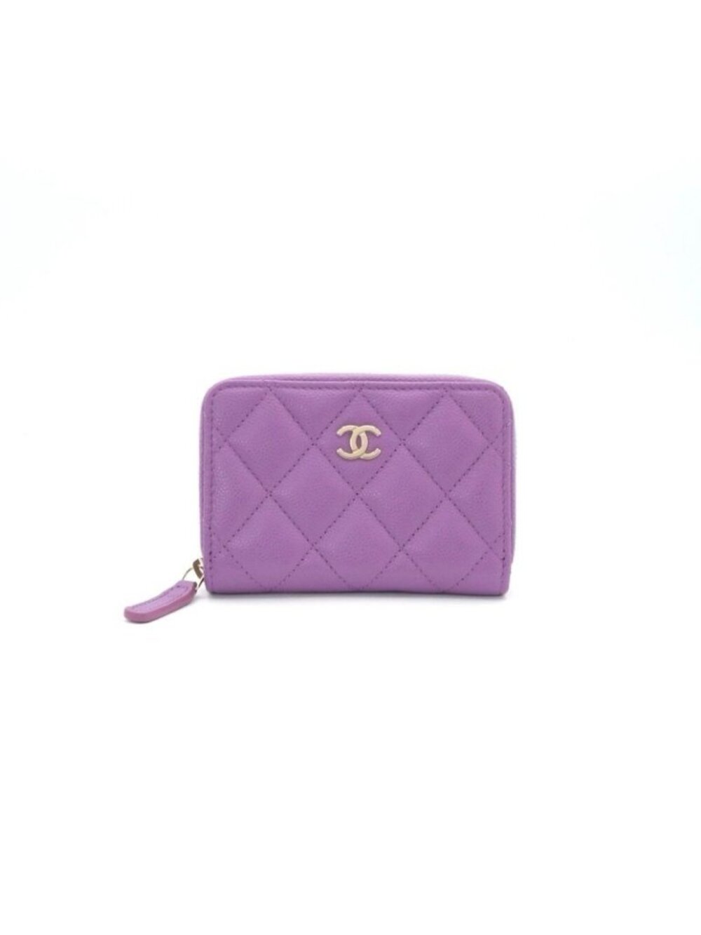 Chanel Wallet Coin Purse Purple Gold CC Logo Quilted Classic Zip Card Case